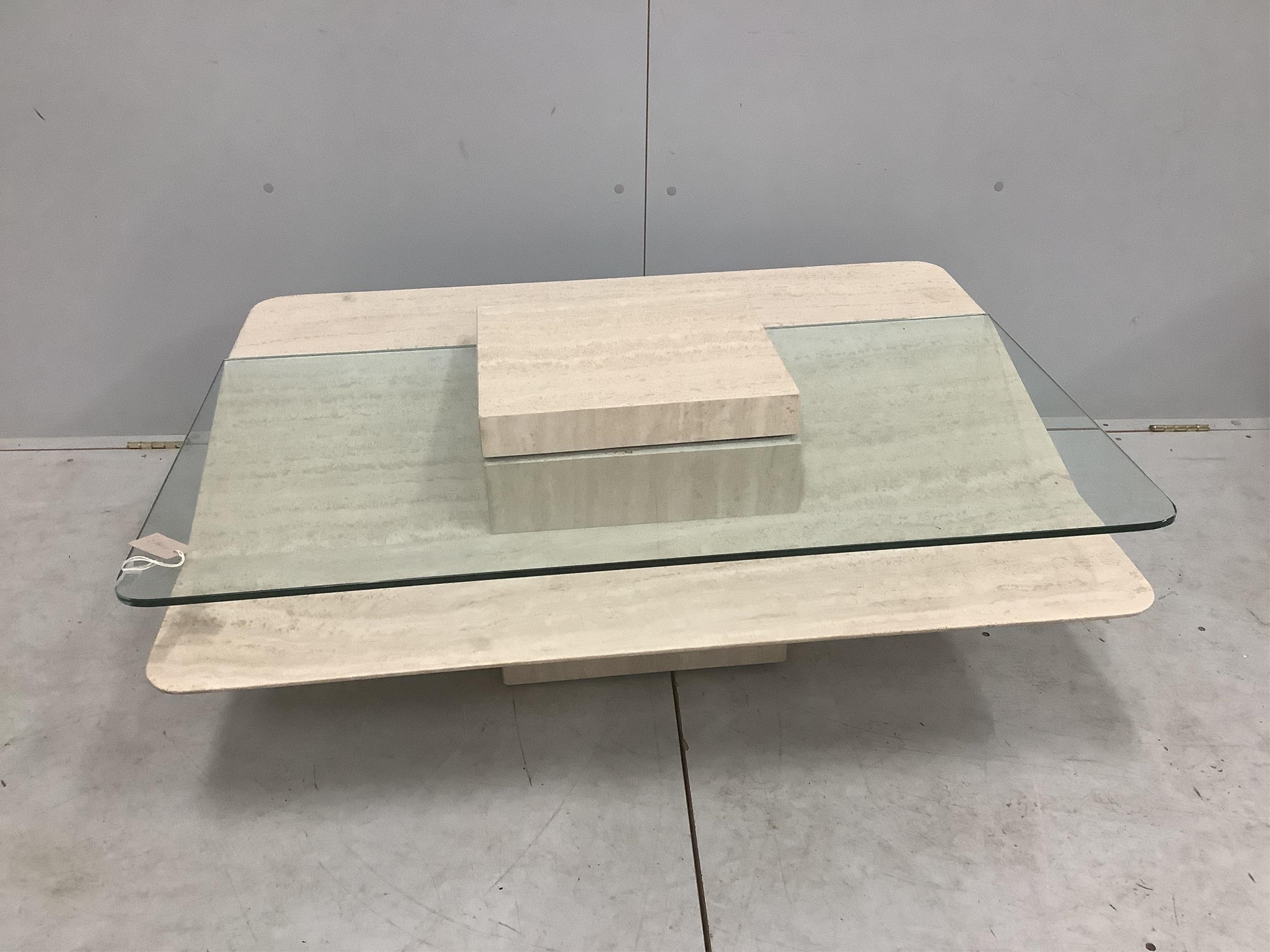 A Contemporary Italian design reconstituted marble and glass rectangular coffee table, width 110cm, depth 80cm, height 41cm. Condition - good